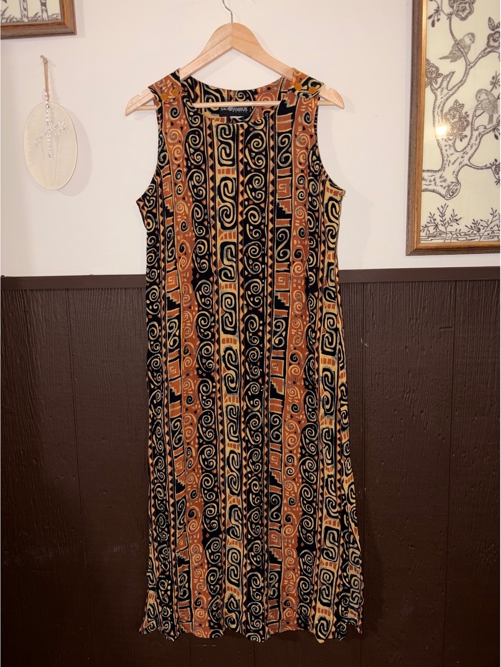 Vintage Sag Harbor Bohemian Dress with Geometric Tribal Print